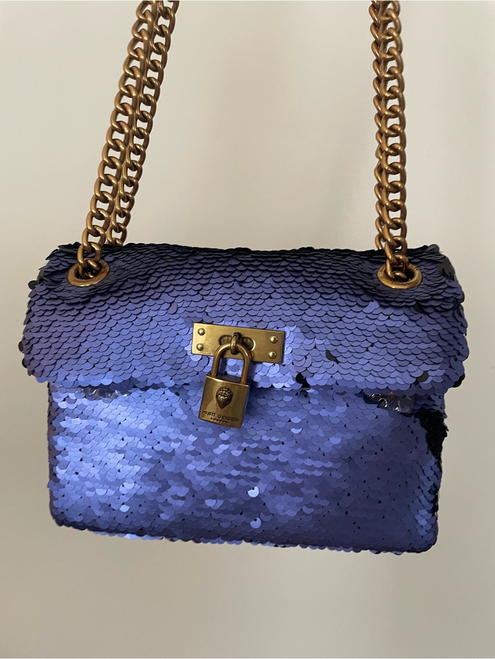 Kurt Geiger Sequin Shoulder Bag with Gold Chain and Padlock